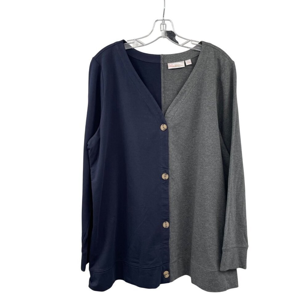 Belle Kim Gravel Womens Colorblock Cardigan Button Up Blue/Gray Size XL